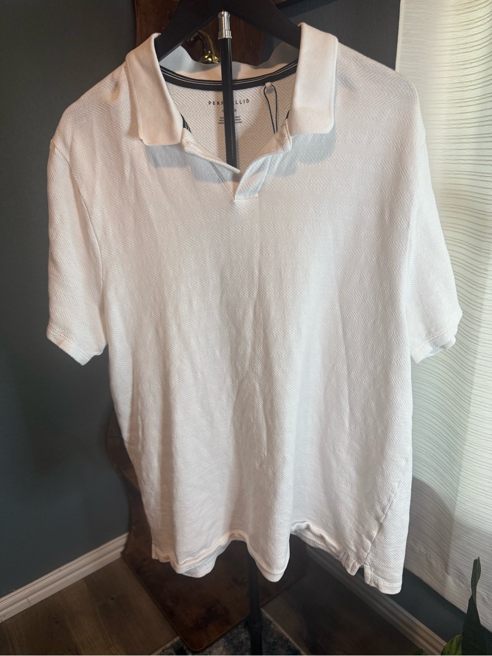 Perry Ellis White Textured Polo Shirt